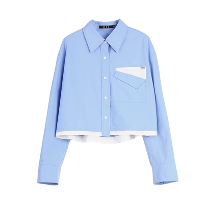 ELLE法式撞色翻领短衬衫