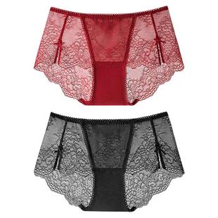 纯棉全棉内裆短裤 红色舒适底裤 轻薄女士 曼妮芬性感蕾丝内裤 2条装