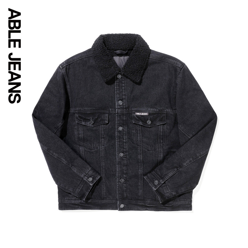ABLE JEANS 2025冬季新款男士厚款牛仔外套黑色短款加绒棉衣棉服,男装,棉衣,淘宝优惠券,粉丝福利购,淘宝优惠卷