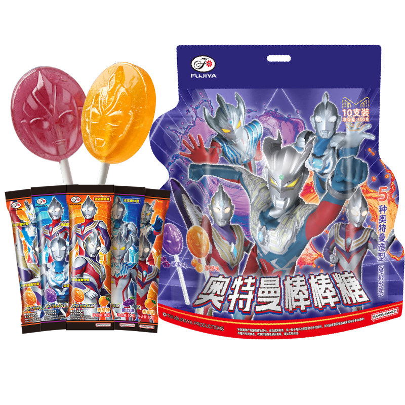 不二家奥特曼棒棒糖迪迦赛罗奥特曼图案儿童圣诞节糖果零食水果糖