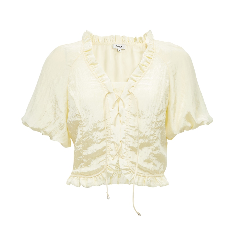 ONLY修身泡泡袖短款雪纺衫
