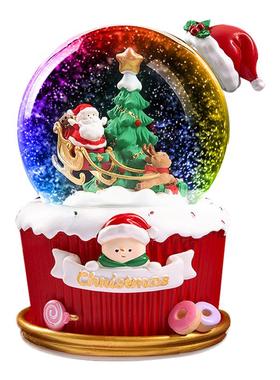 圣诞节水晶球音乐盒礼物装饰摆件圣诞老人发光旋转飘雪小礼品女孩