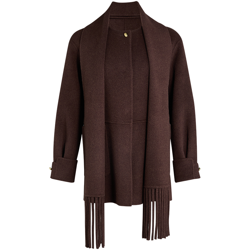 LANDI绵羊毛山羊绒围巾领大衣