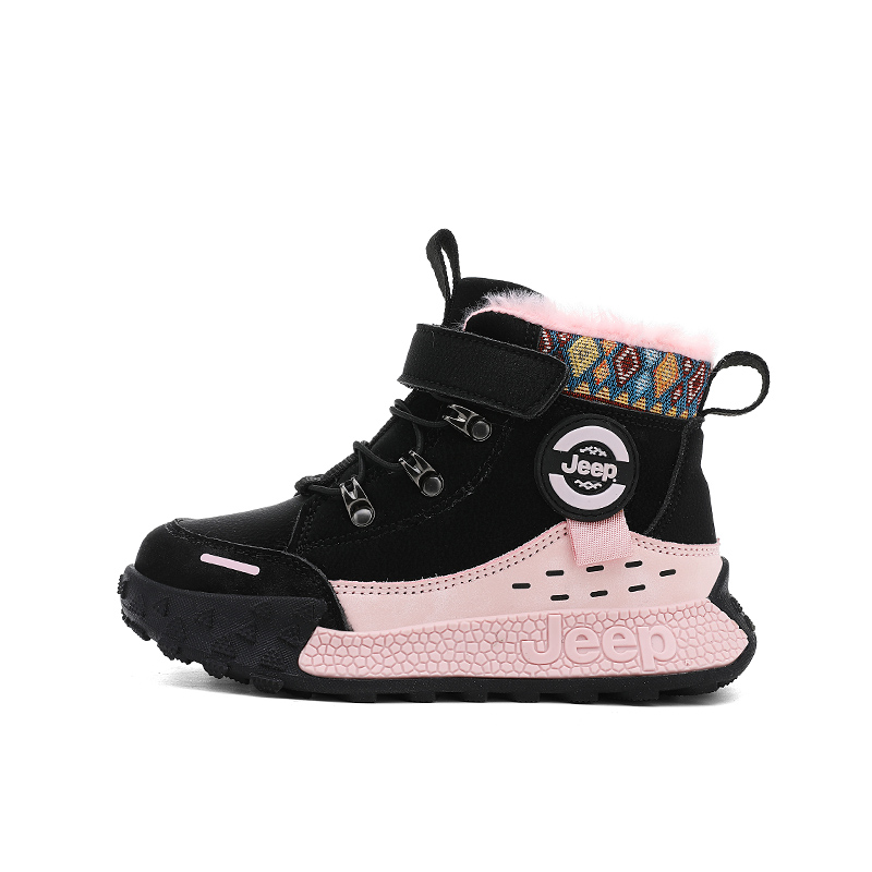 Jeep女童加绒雪地靴2025冬季儿童保暖户外防滑德训大棉靴男童潮鞋