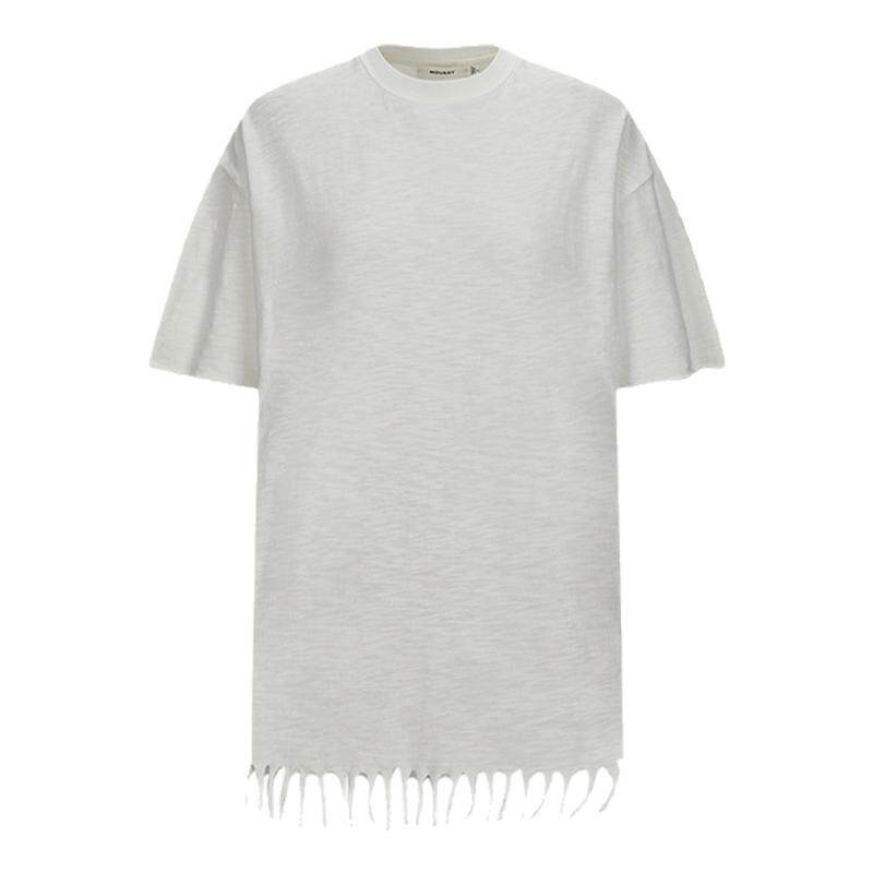 MOUSSY 2025夏季新品复古休闲纯色下摆流苏短袖T恤028ISA80-2021