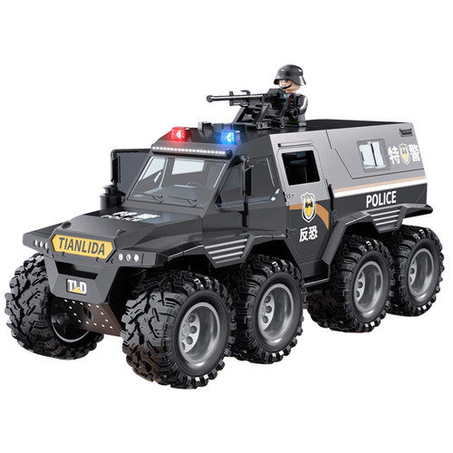 八轮征服者特警公安玩具车可变卡车玩具男双开门惯性滑行警车模型