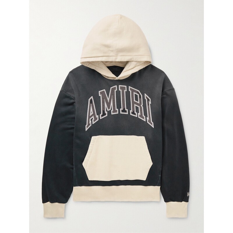 Amiri 秋冬男品牌标志贴花拼色平纹布连帽卫衣