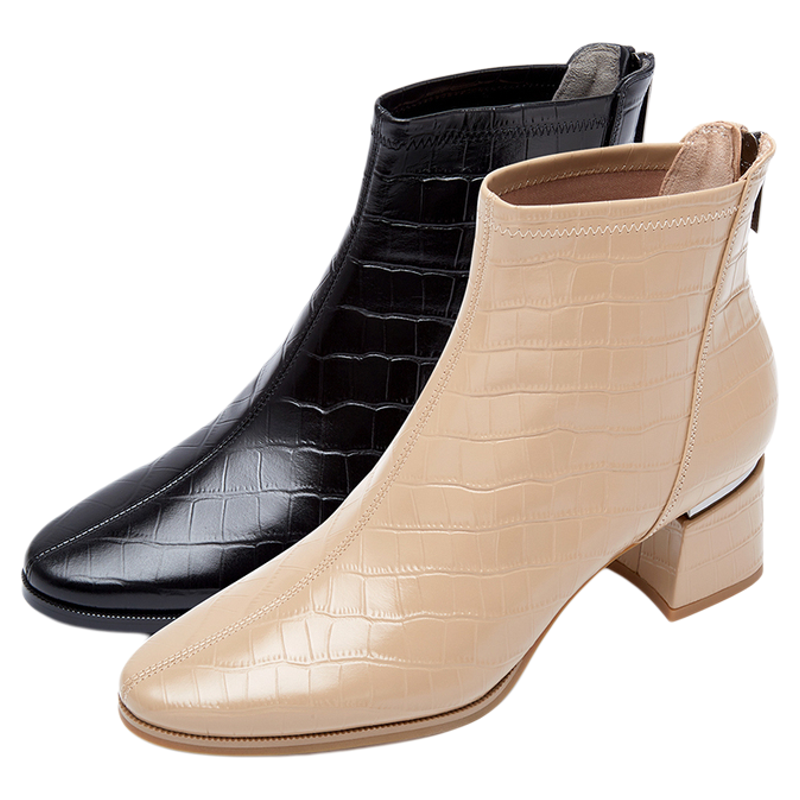 莱尔斯丹商场同款圆头粗跟女靴