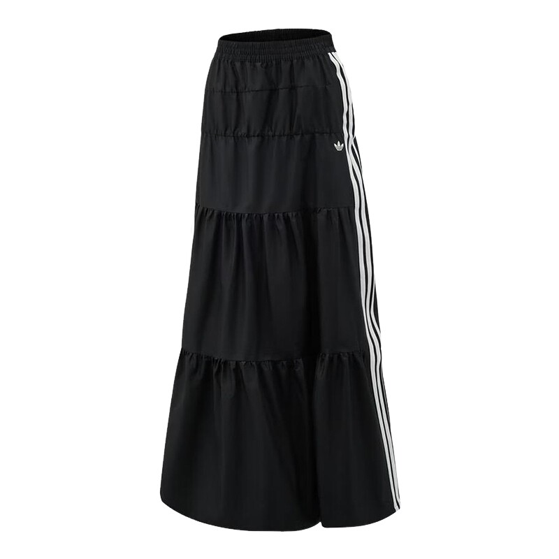adidas阿迪达斯三叶草2026夏女刺绣logo撞色条纹半身裙长裙KY5728