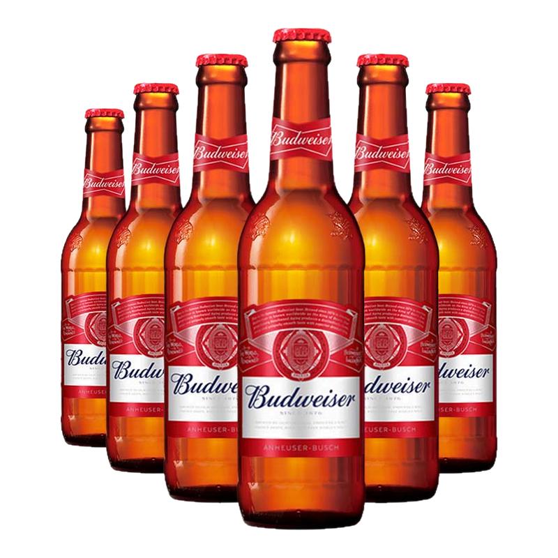 Budweiser/百威美式拉格啤酒600ml*6瓶玻璃瓶大装醇正送货上门