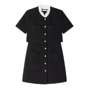 黑色可拆花边领假两件花呢连衣裙 法式 季 末7折SANDRO2025秋冬女装