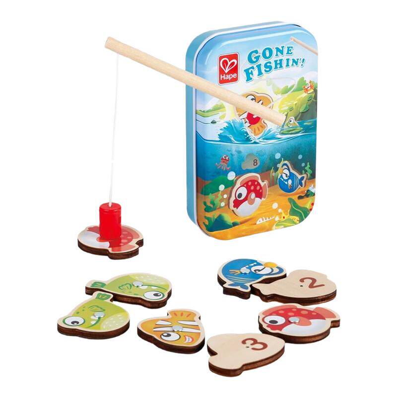 Hape口袋儿童玩具变装磁力贴磁力片钓鱼游戏便携桌面游戏盒玩具