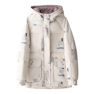 【商场同款】Smen诗萌印花连帽短款羽绒服26秋冬新款保暖百搭外套