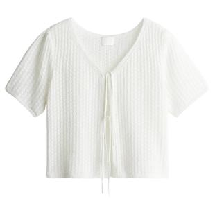 前部系带开衫 HM女装 针织衫 春季 1286468 泡泡短miu系开衫