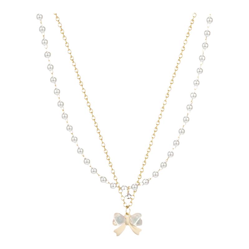 双层叠戴珍珠款项链女