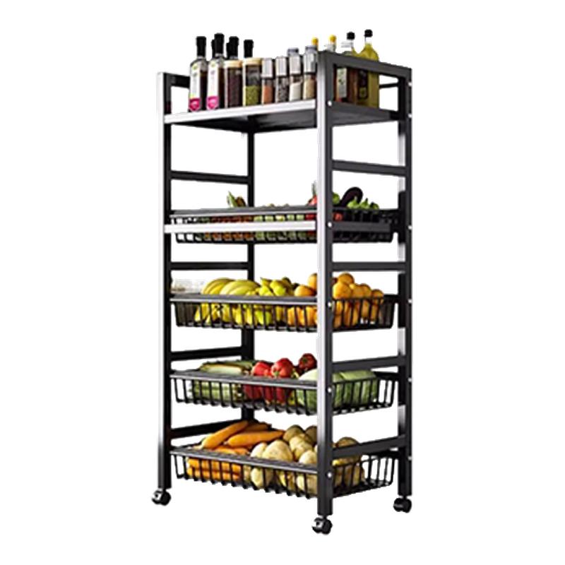厨房置物架落地多层靠墙可移动收纳框碳钢多功能蔬菜篮子储物架子