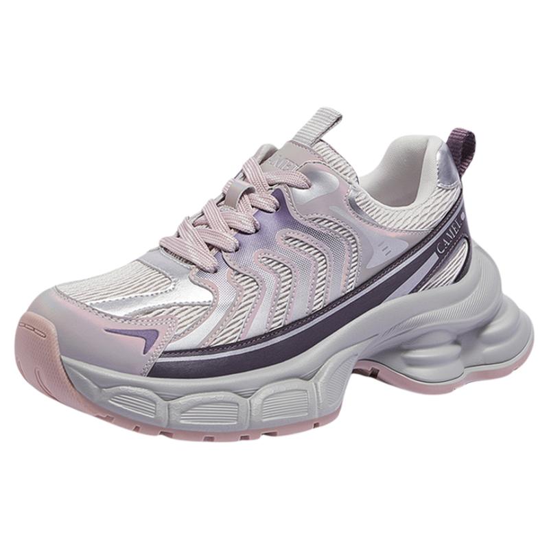 骆驼女鞋2025秋冬新款户外登山鞋异形底渐变运动鞋网面鞋老爹鞋