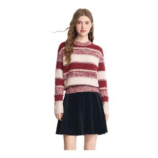 betu百图红色新年氛围感宽条纹毛衣女2025年冬季新款慵懒风针织衫