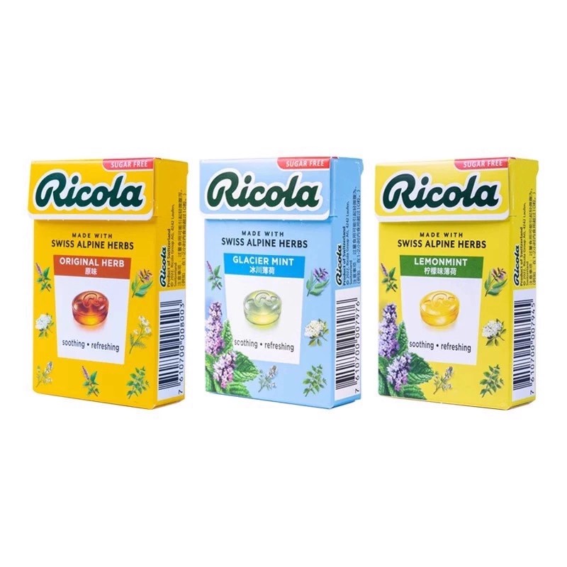 3盒Ricola利口乐润喉糖糖27.5g 原味薄荷润喉糖护嗓冰川薄荷硬糖