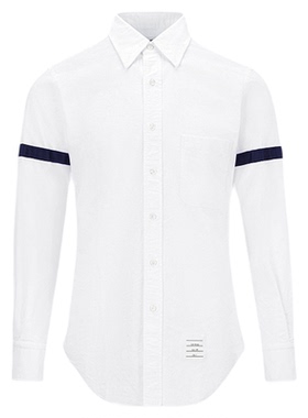 THOM BROWNE 男士海军蓝与白色绅士纽扣长袖尖领衬衫