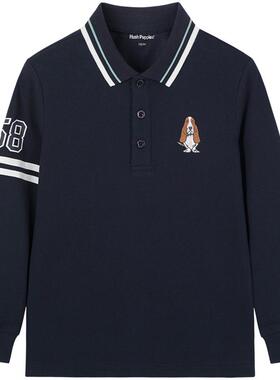 暇步士童装男童长袖polo衫春秋新品大童学院风儿童休闲运动上衣