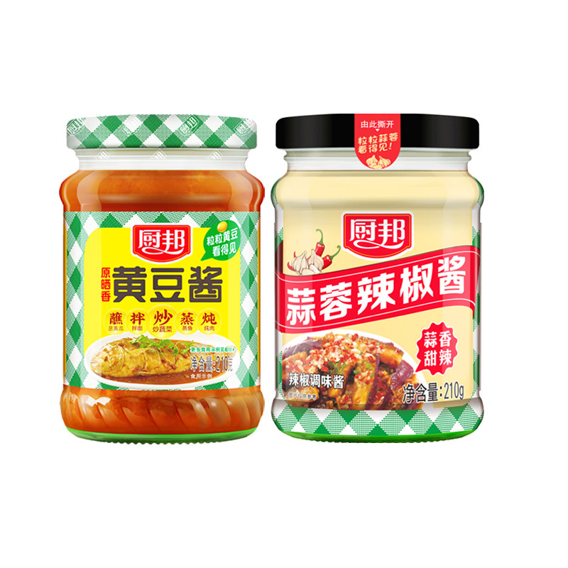厨邦黄豆酱210g+蒜蓉辣椒酱210g调味酱组合炖肉炒菜增香,粮油调味/速食/干货/烘焙,酱类调料,淘宝优惠券,粉丝福利购,淘宝优惠卷