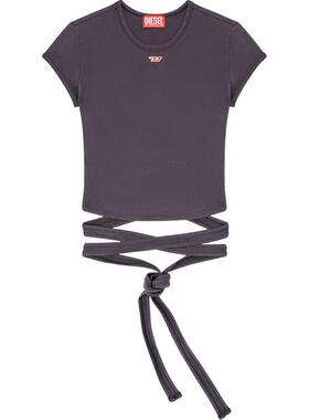 [折扣]DIESEL女士黑灰色绑带通勤修身短袖T恤A195200KIBY