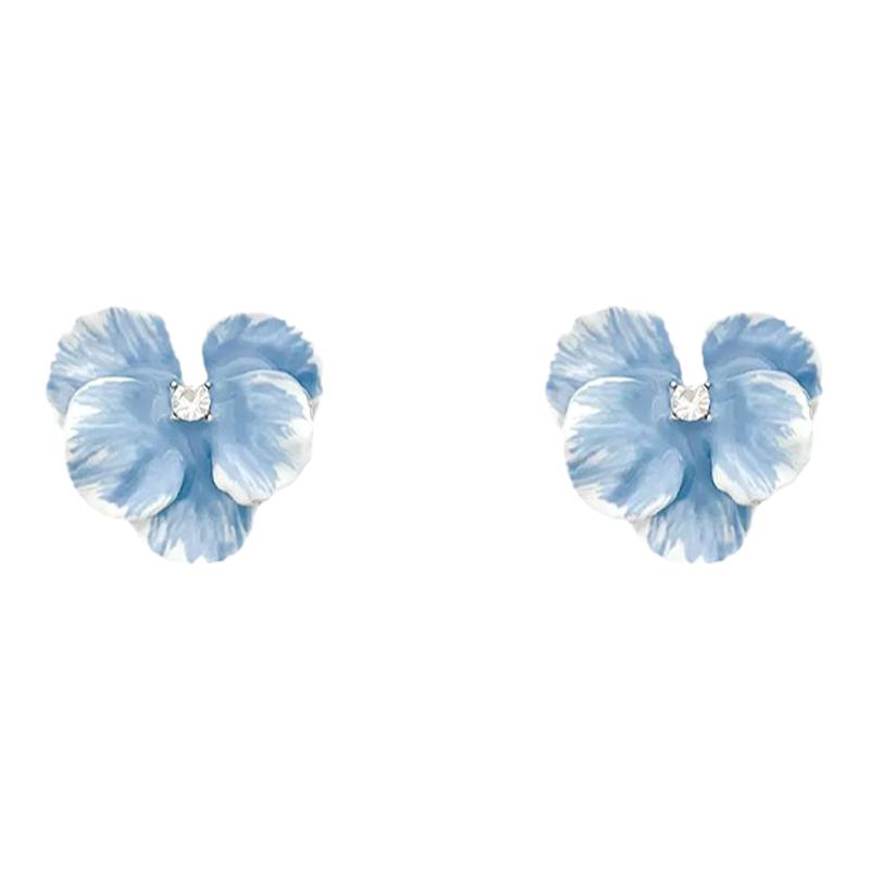 蓝色花朵耳钉女小众高级感