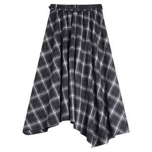 ELLE不规则黑白格纹半身裙女2026春季 设计感休闲百搭a字长裙 新款