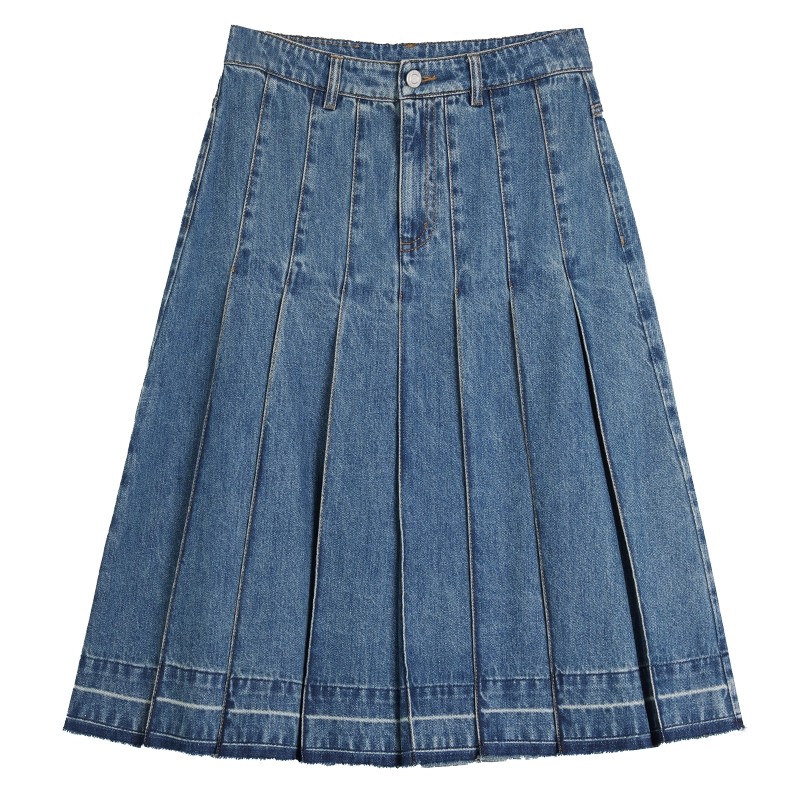 【商场同款】ELLE纯棉牛仔半身裙女2025冬季新款小个子百褶裙