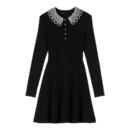 仿珍珠装 Maje博主同款 法式 女装 饰可拆卸娃娃领连衣裙 2025秋冬新款