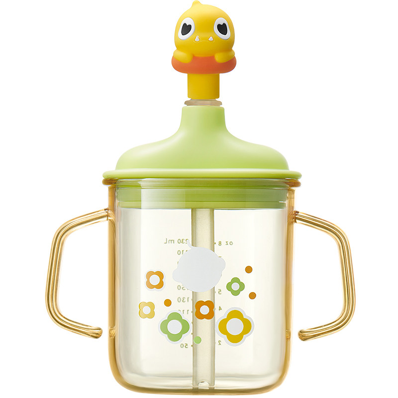 babycare霸王龙儿童牛奶杯学饮杯水杯吸管杯PPSU耐高温带刻度耐摔