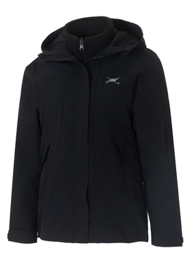 斯凯奇三合一冲锋式外套25冬季新款女装女款运动夹克防水黑色上衣