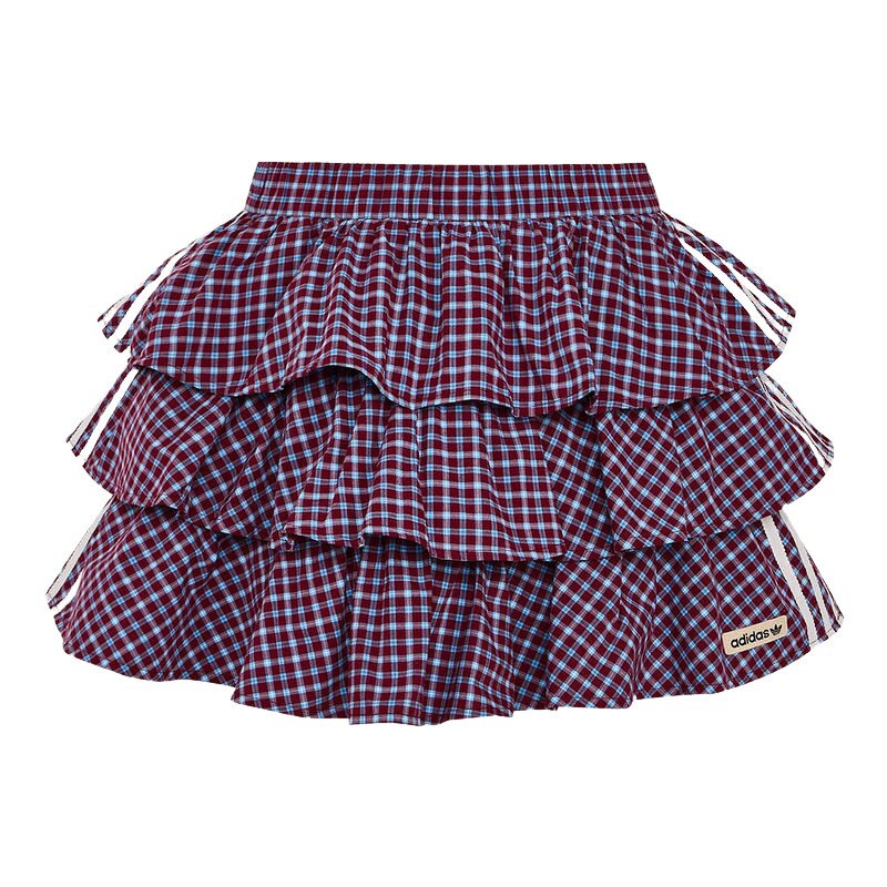 adidas阿迪达斯三叶草格子呢百褶蛋糕短裙2026夏女半身裙 KU9399