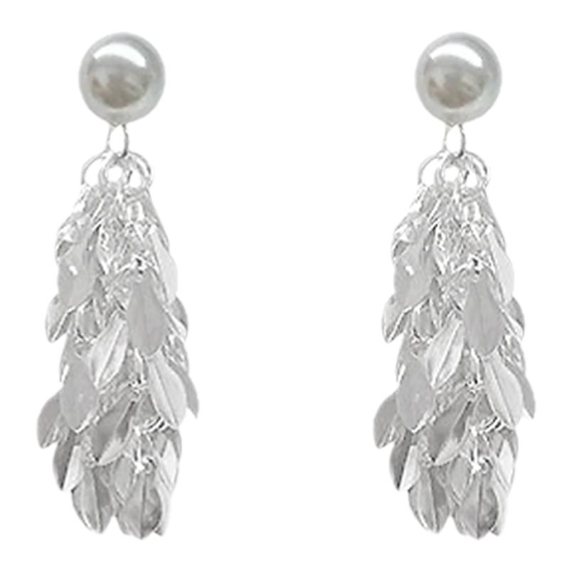 银色流苏珍珠款耳环女轻奢