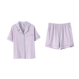 2025年新款 开衫 安之伴纯棉睡衣女夏季 高级刺绣大码 短袖 家居服套装