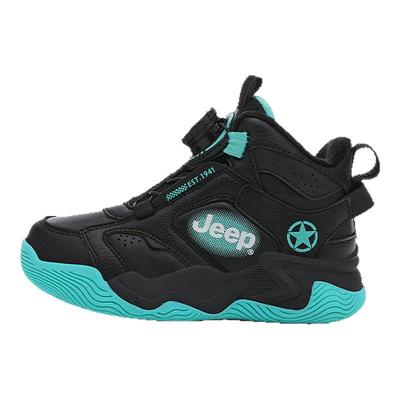 Jeep男童篮球鞋专业训练加绒二棉保暖冬鞋皮面防水防滑儿童运动鞋