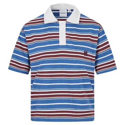 MOUSSY 早春新品欧若风MIU系条纹POLO短袖T恤女028ISZ90-0831