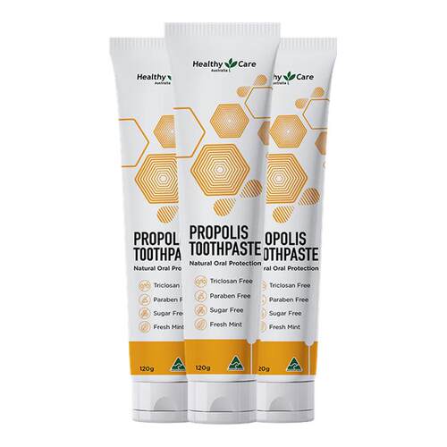 HealthyCare澳洲进口天然蜂胶牙膏亮白牙齿清新口气护口腔120g*3