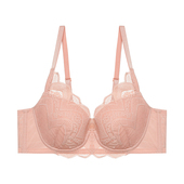 爱慕内衣女大胸显小国风薄款 透气大杯文胸春夏 收副乳软钢圈洞力装
