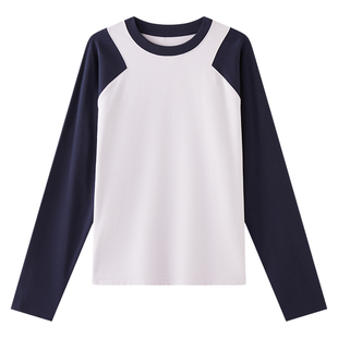 女T恤春秋上衣 撞色解构宽松复古长袖 CLOUDSPACE 绒感丝柔棉