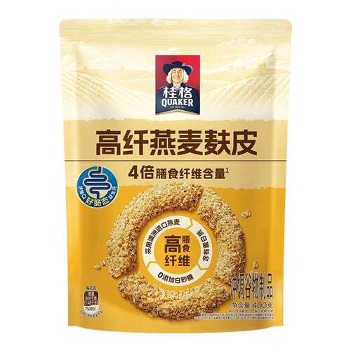桂格即食燕麦片高纤燕麦麸皮400g*1袋装营养早餐冲饮代餐麦片