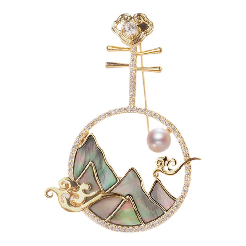 国风淡水珍珠琵琶胸针女