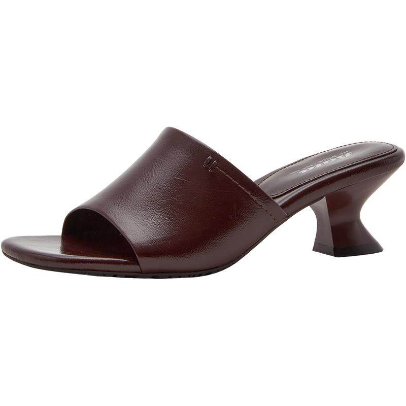 Bata一字拖女2026夏季商场新款居家外穿旅游中跟羊皮凉鞋ABH05BT6