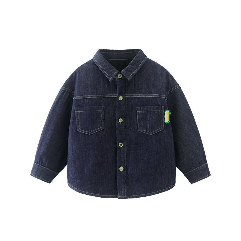 [防褪色]齐齐熊宝宝加绒衬衫男童软牛仔衬衣儿童加厚秋冬新款外套