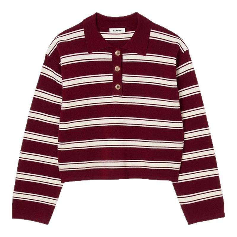 SANDRO女装法式条纹针织polo衫