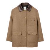 女装 季 末7折SANDRO2025秋冬新款 迪木尔风羊皮革翻领多口袋外套