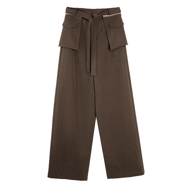 ELLE咖色复古工装风休闲裤