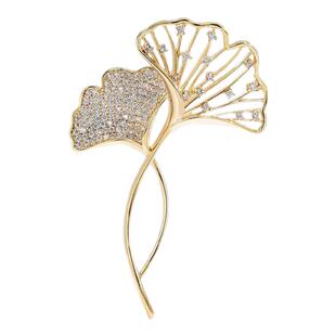 防走光精致时尚 金色银杏叶胸针轻奢高级感简约胸花新款 别针配饰女