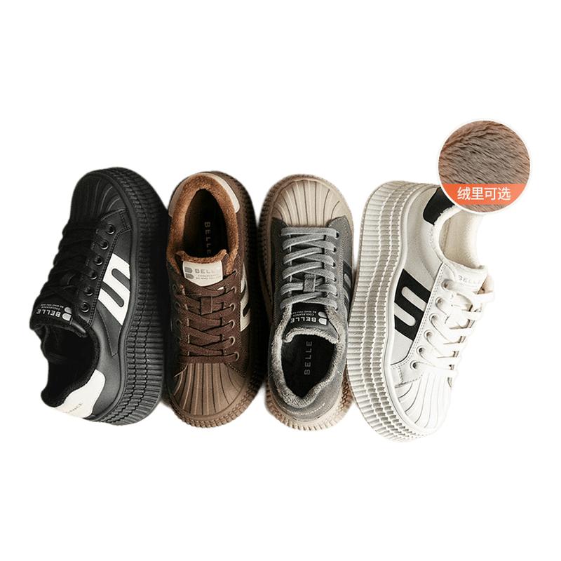 贝壳头小白鞋厚底百丽女德训加绒